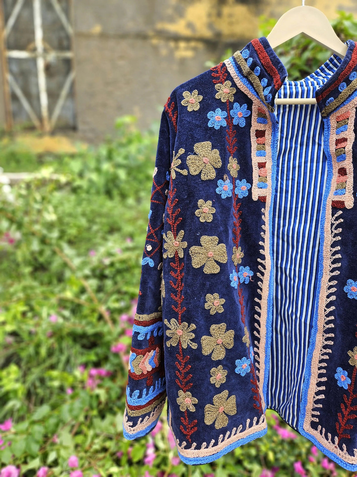 Trelzo Women's Velvet Suzani Jacket , Uzbek-Inspired Embroidered Long-Sleeve Outerwear