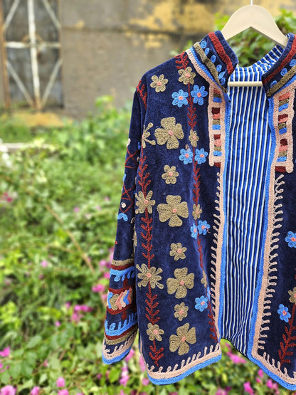 Trelzo Women's Velvet Suzani Jacket , Uzbek-Inspired Embroidered Long-Sleeve Outerwear