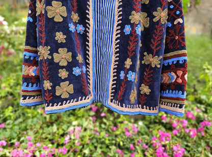Trelzo Women's Velvet Suzani Jacket , Uzbek-Inspired Embroidered Long-Sleeve Outerwear